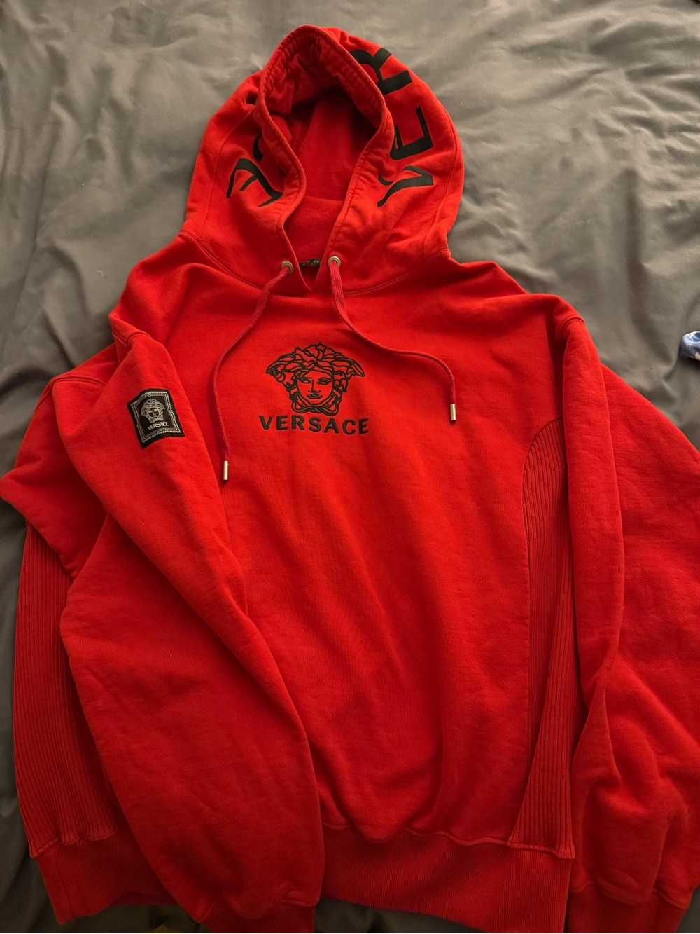 Versace Red Medusa Pullover Hoodie with Black Logo